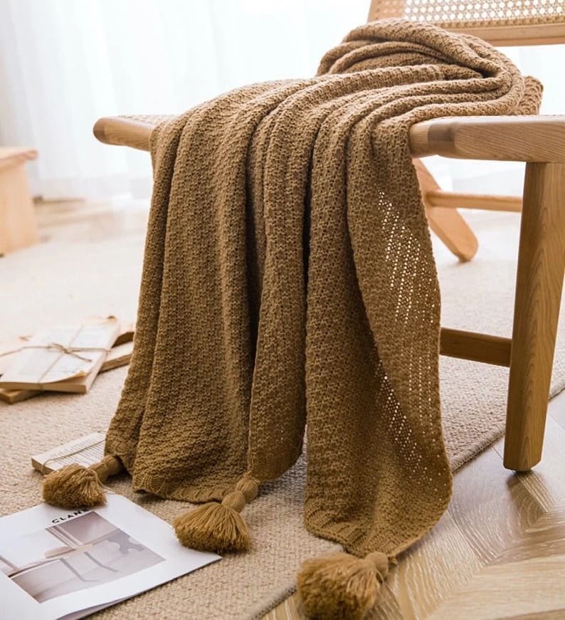 Plaid Tricot Doux à Pompons 10 Plaid Tricot Doux à Pompons – Image 10