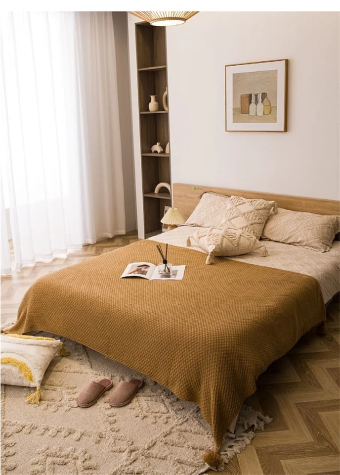 Plaid Tricot Doux à Pompons 5 Plaid Tricot Doux à Pompons – Image 5