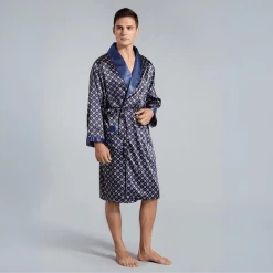 Peignoir Homme En Satin Motifs Entrecroisés