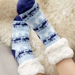 Chaussettes De Noël Chaudes Fourrées Bicolores Rennes -Confort Paradis Chaussettes 1