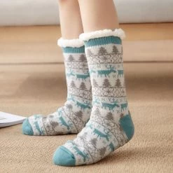 Chaussettes De Noël Chaudes Fourrées Bicolores Rennes