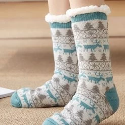 Chaussettes De Noël Chaudes Fourrées Bicolores Rennes -Confort Paradis Chaussettes chaudes Noel 2