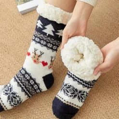 Chaussettes De Noël Fourrées Rennes Et Coeurs
