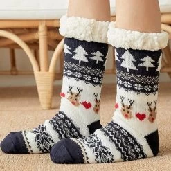 Chaussettes De Noël Fourrées Rennes Et Coeurs -Confort Paradis Chaussettes de Noel