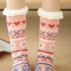 Chaussettes De Noël Chaudes Fourrées Fleurs -Confort Paradis Chaussettes noel 1