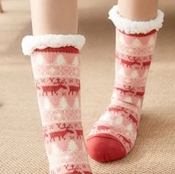 Chaussettes De Noël Chaudes Fourrées Bicolores Rennes -Confort Paradis Chaussettes noel 2