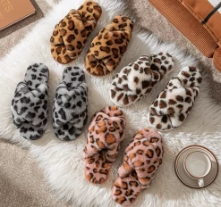 Chaussons Femme Claquettes Fourrure Léopard
