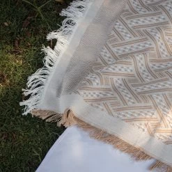 Plaid Canapé Coton Motifs Entrelacs -Confort Paradis Plaid beige 1