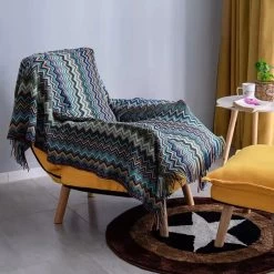 Plaid Canapé Vagues Traditionnelles 13 Plaid Canapé Vagues Traditionnelles -Confort Paradis Plaid canape bleu e1692363441896