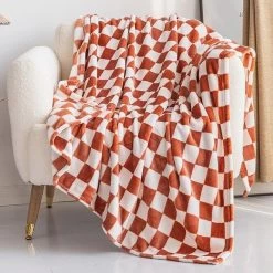 Plaid Enfant Polaire Damier -Confort Paradis Plaid damier marron bis