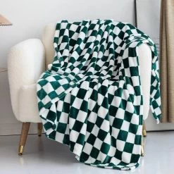 Plaid Enfant Polaire Damier -Confort Paradis Plaid damier vert 2 1