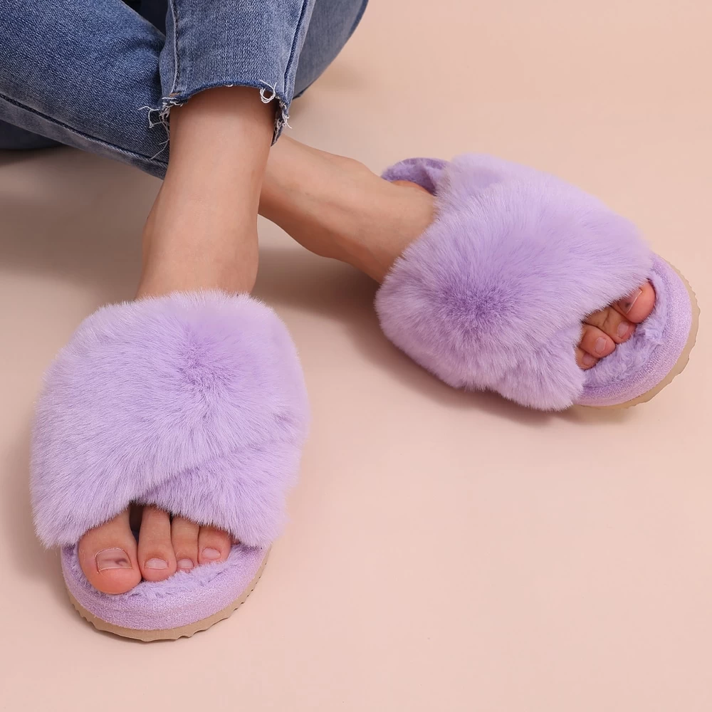 Chaussons Femme Claquettes Fourrure Croisée 3 Chaussons Femme Claquettes Fourrure Croisée – Image 3