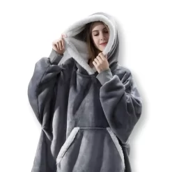 Pull Plaid Géant Capuche Uni Bords Blancs